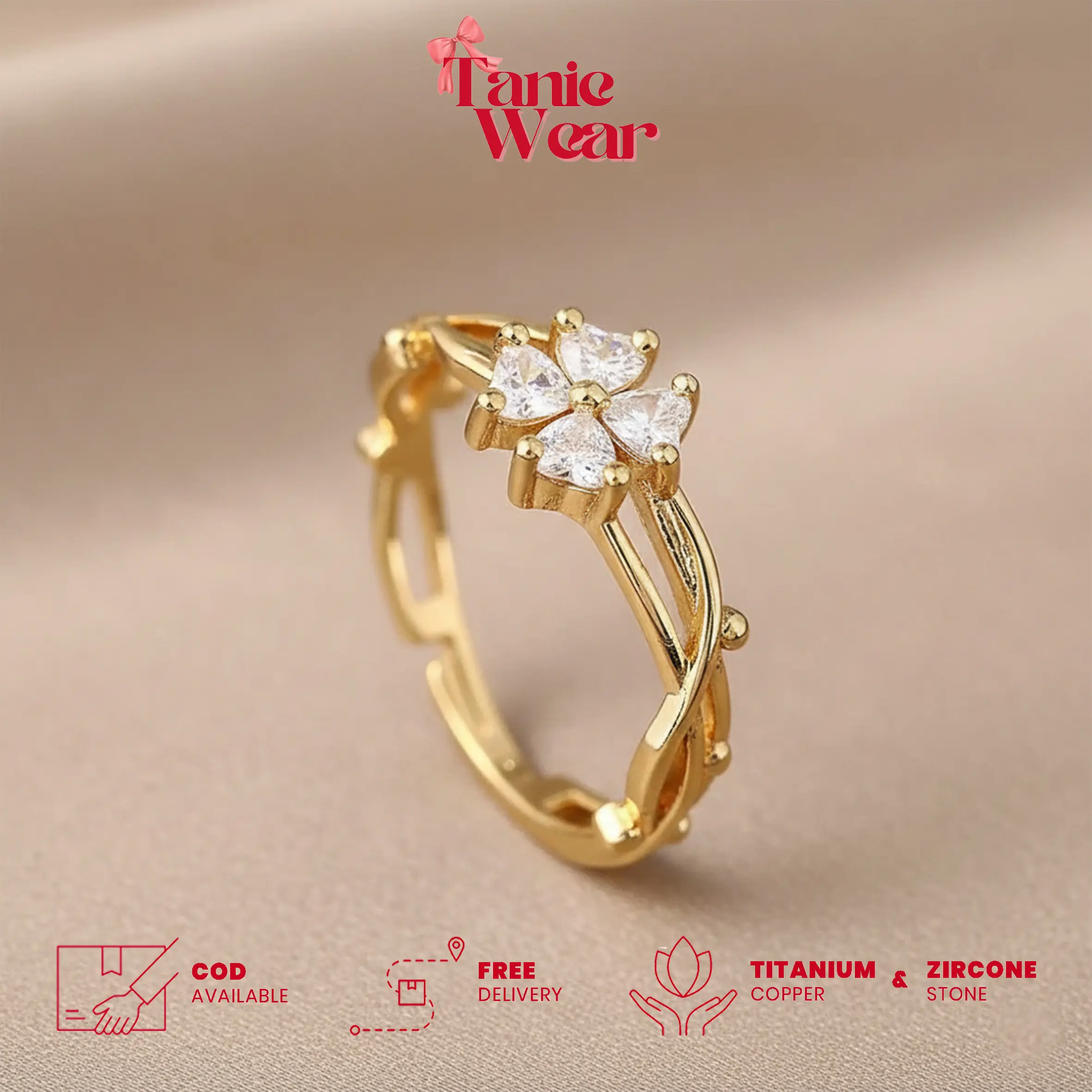 TANIE - Jeni Ring | Cincin Wanita Adjustable - Aksesoris Wanita | Cincin Wanita Titanium Tembaga | Cincin Wanita Emas Adjustable | Cincin Wanita Batu Diamond Zirkon Berkilau