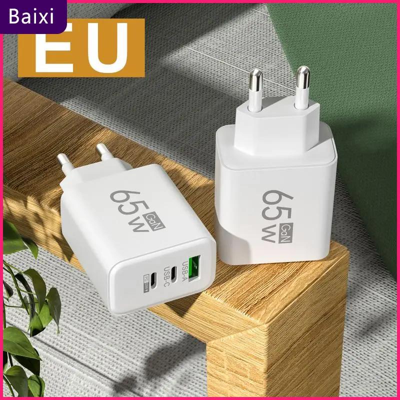 65W Gan Sạc Nhanh Sạc EU Cắm Kép USB C + USB Một Cổng Tường Sạc Nhỏ Gọn Sạc Du Lịch Cho Điện Thoại Máy Tính Xách Tay Chơi Game Thiết Bị