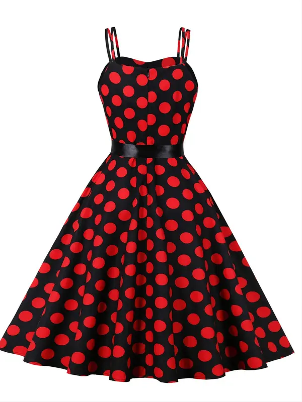 Women's Polka Dot Print Double Strap Tie Front Cami Dress, Elegant Sleeveless Midi Dress for Holiday Vacation Party, Ladies Clothes, Dresses Summer 1