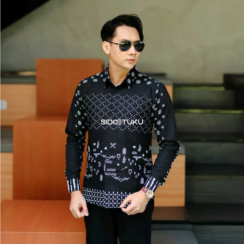 EILA HITAM baju batik pria lengan panjang slimfit premium full furing 0