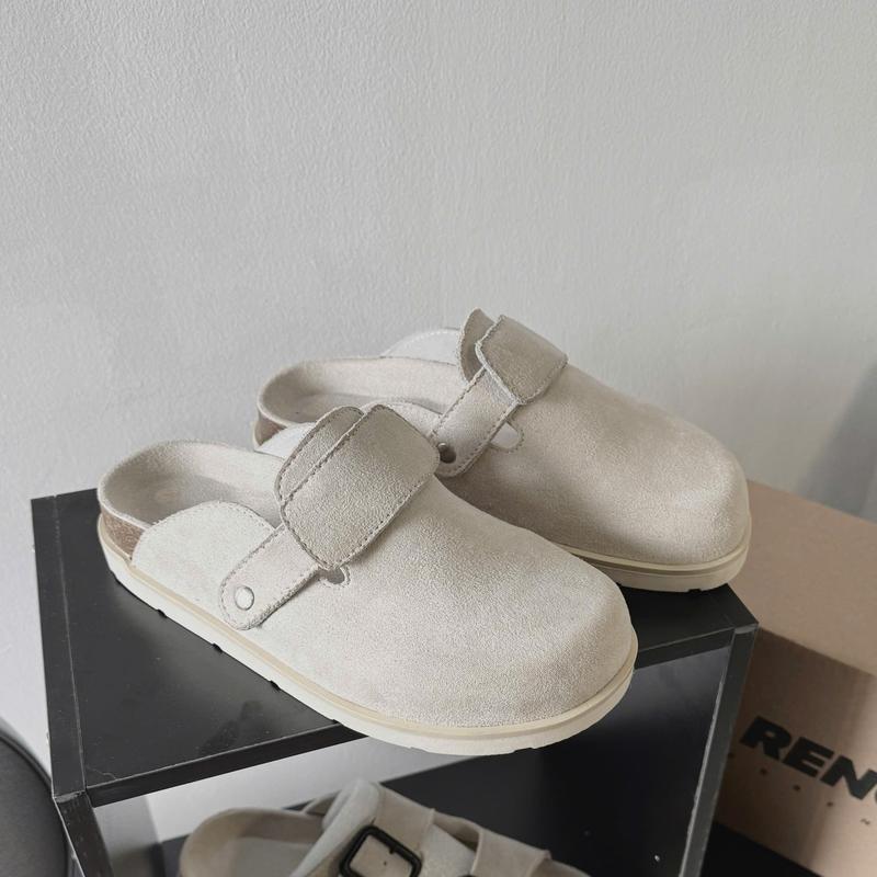 RENCHO PREMIUM Dép Nam Nữ da bít mũi BOSTON DUAL LÓT DA BÒ NGUYÊN TẤM đế trấu định hình lòng bàn chân tăng chiều cao