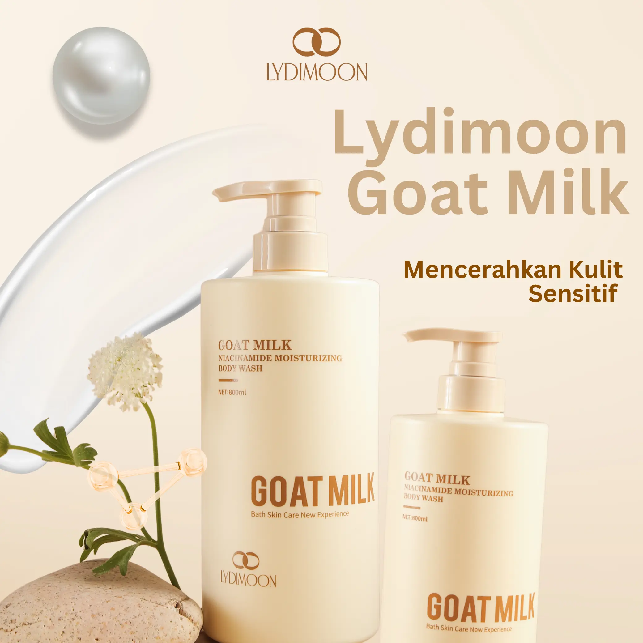 LYDIMOON Goat Milk Niacinamide Shower 800ml BPOM - Sabun Susu Kambing Menjaga Elastisitas Mencerahkan & Menutrisi Secara Menyeluruh Untuk Semua Tipe Kulit Lotion Perawatan Anti Kerut