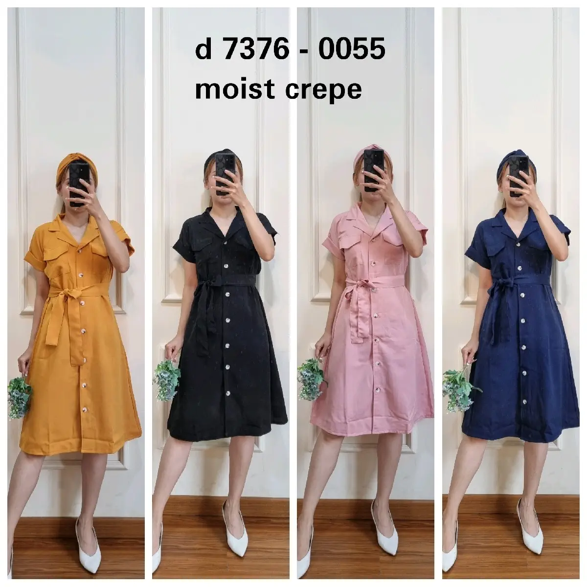 vivi dress Polos Bisa Dicuci Dengan Mesin Lengan pendek D7376-2585
