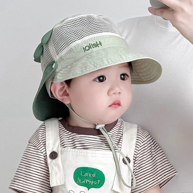 Mũ Chống Nắng Lưới Mùa Hè Cho Trẻ Em, Vành Cực Rộng Có Vạt Cổ, Thiết Kế Hoạt…