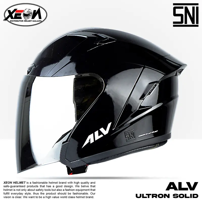 Helm Half Face ALV Ultron Solid Putih dengan Visor Flat Silver/Clear SNI Motorcycle 3