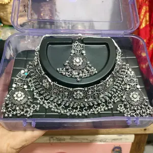 Set Anting Kalung Tikka India Premium Silver & Gold Etnik Asli India Set Mewah