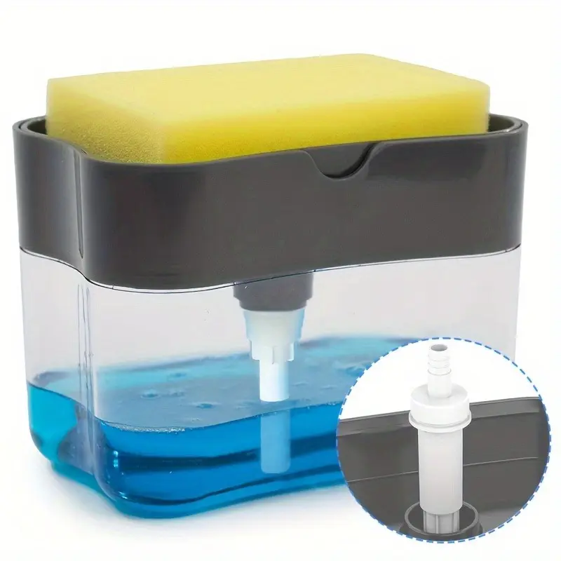Dish Soap Dispenser for Kitchen + Sponge Holder 2-in-1 Dish Washing Counter Top Soap Dispenser, Premium Quality Sink Pump Dispenser Soap, Instant Refill