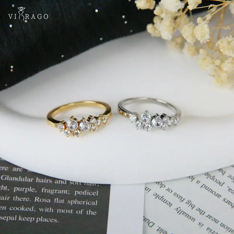 VIRAGO Cincin Wanita Diamond Fashion Korea Cincin Bentuk Hati Simple Ring Aksesoris Perhiasan Wanita/Cincin berlian yang tidak dapat disesuaikan dalam emas mawar dan perak cincin 0