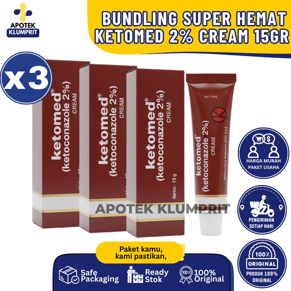 Ketomed 2% Cream, 15 Gr, Bundling 3 Pcs, 5 Pcs, 7 Pcs, 10 Pcs, Mengobati Infeksi Jamur Pada Kulit, Seperti Panu, Kurap, Dan Kutu Air - BUNDLING 3 PCS