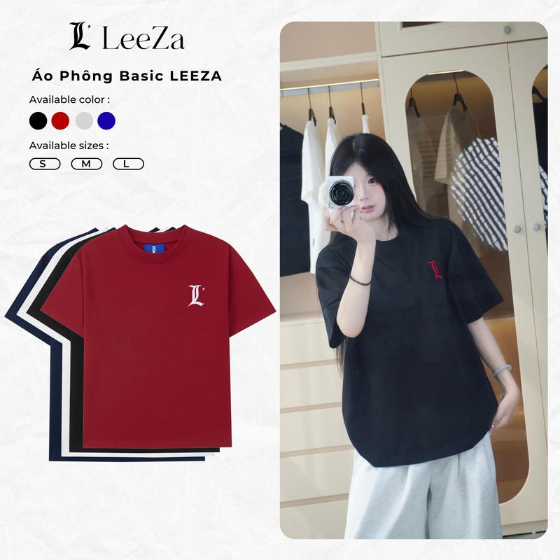 LEEZA - Áo Phông Unisex Nam Nữ Form Boxy Cổ Tròn Thêu Chữ Vải Cotton 01.04