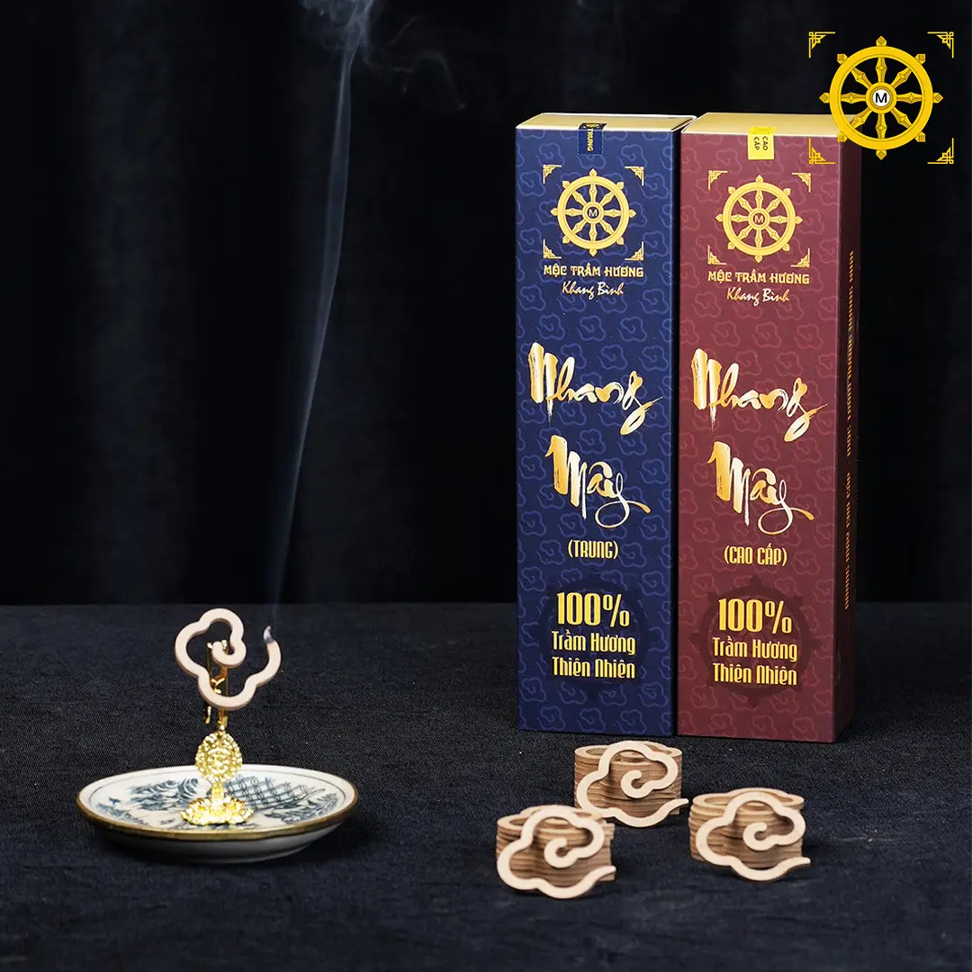 Nhang Trầm Hương Vân Mây (50 vân mây/hộp, cháy 40 phút) - Ít khói hoàn toàn bằng bột trầm hương không bột bời lời - Mộc Trầm Hương Khang Bình xông  trầm