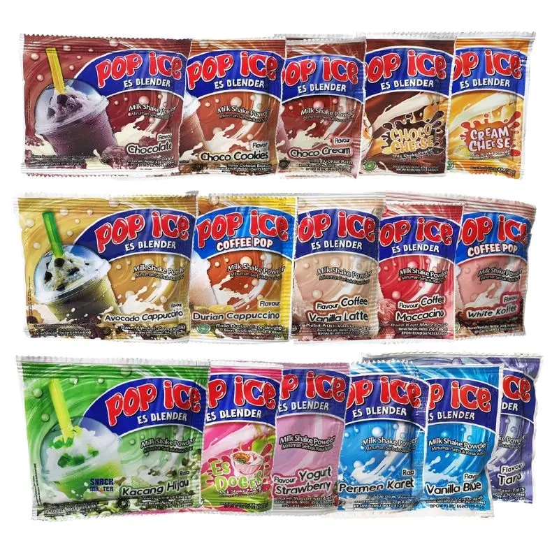 Pop Ice 25 gr 1 Renceng Isi 10 Pcs Minuman Serbuk Rasa Susu - Drink, Bubuk Powder Air