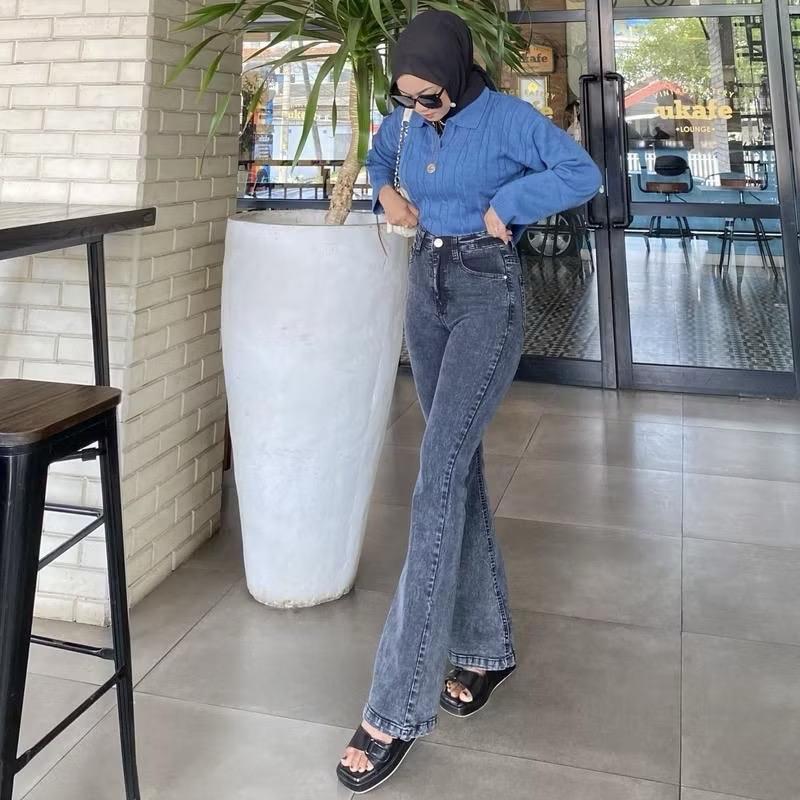 Jeans Cutbray Highwaist Wanita Celana Jeans Wanita Celana Cutbray Stretch Import Cutbray Kekinian 4