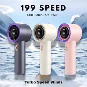 Kipas Mini Portable Kipas Turbo 100 Gear Wind Hight-Speed Tahan Lama Digital Display Adjustable Fan dengan LED Display dan 199 Speed Turbo Speed Winds