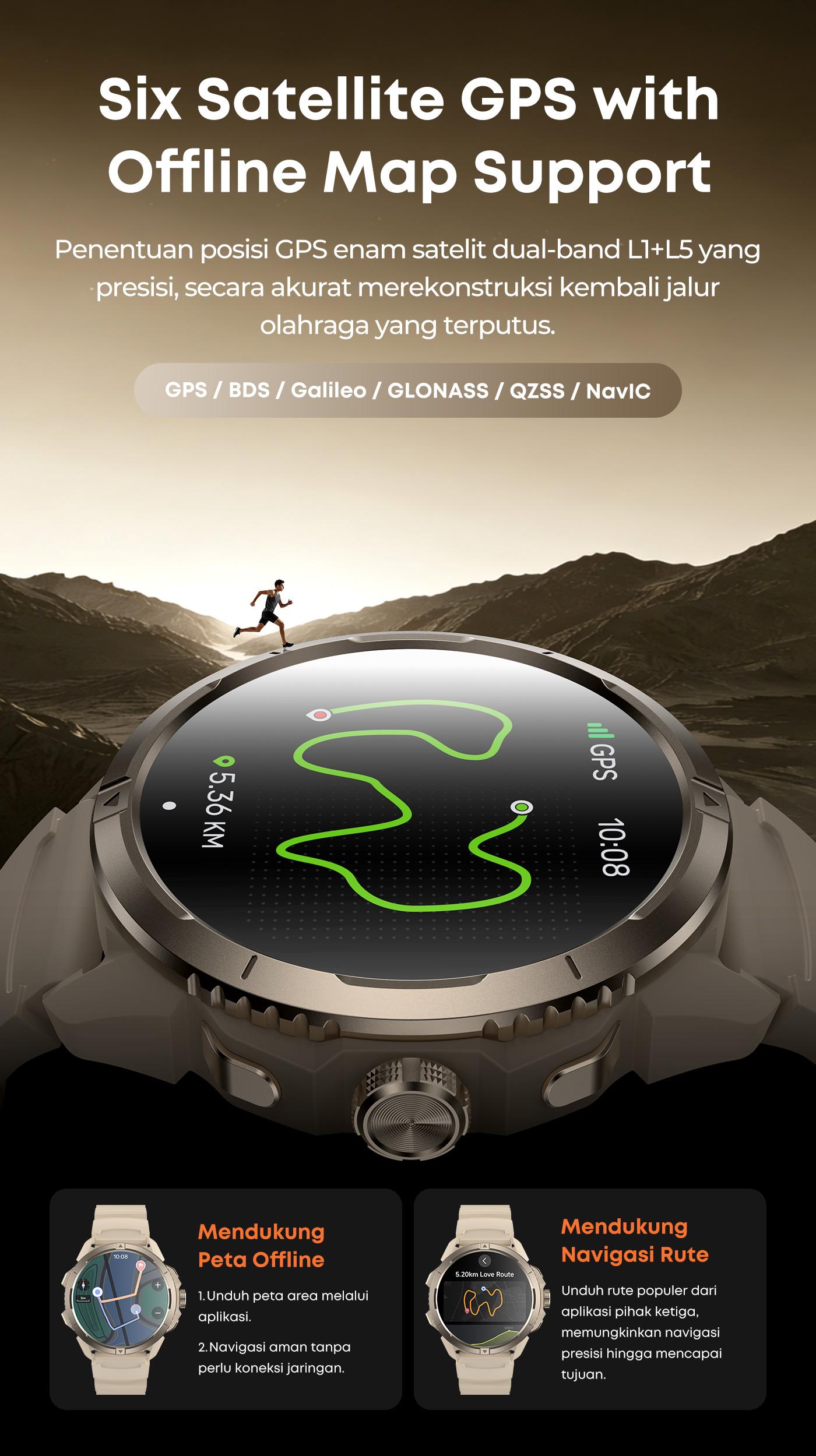 Olike Smartwatch FG03 GPS  |  Sync ke STRAVA dengan Peta Offline 6 Satelit | AMOLED 1.43" | Barometer Kompas SOS Alert | Tahan Air 5ATM Swim Proof | Garansi 1 Tahun