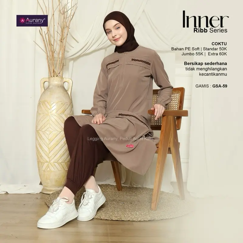 TJA - AURANY Celana Legging Inner RIB Celamis Dalaman Gamis Wanita Muslimah Legging Panjang Jumbo PREMIUM
