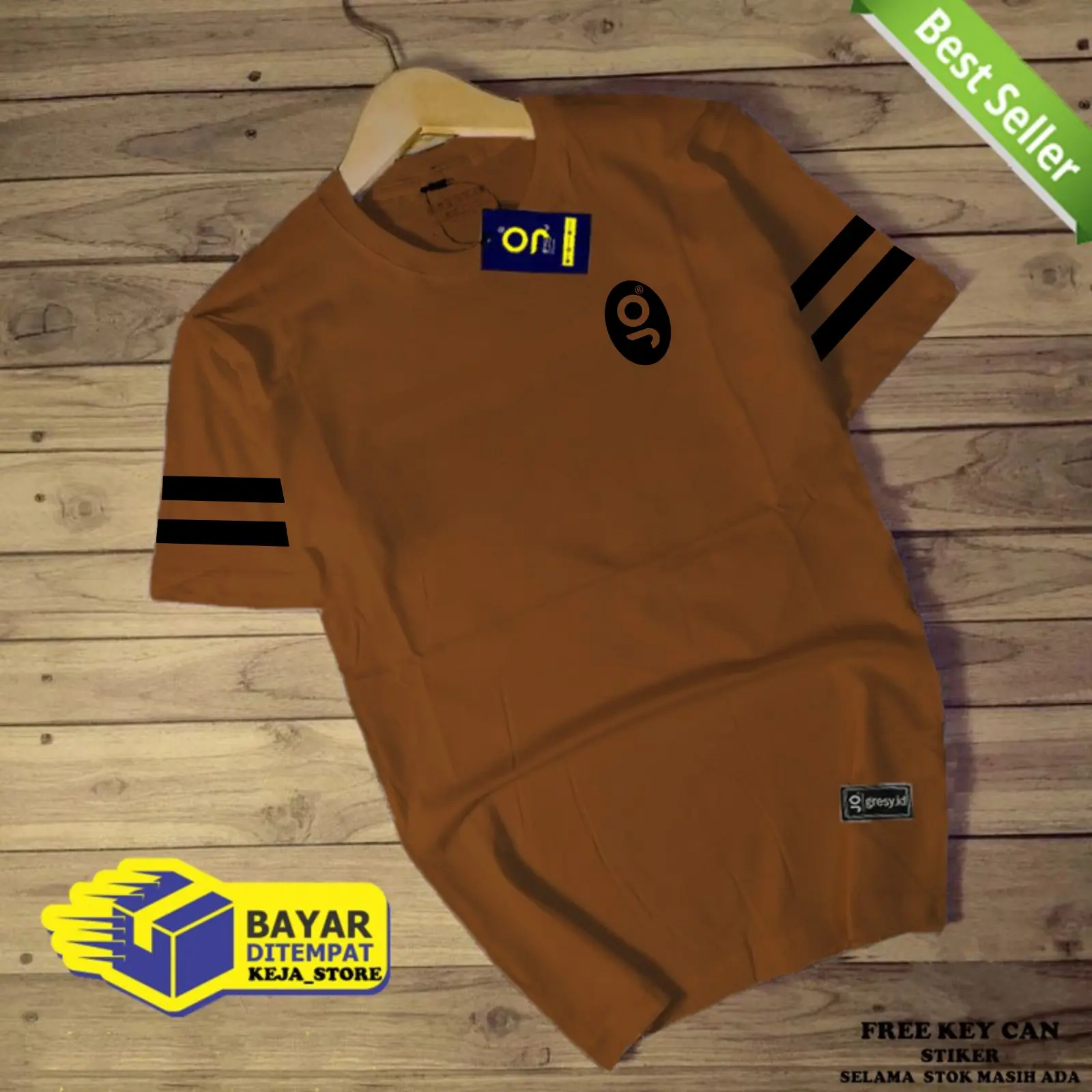 GRESY ID - Kaos distro Pria Katun combad 30s Atasan Baju Kaos Pria Motif stripe Tangan Pendek Simpel