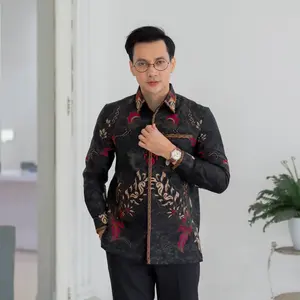 Batik Pria Hem Smock Bordir A804 Katun Premium Warna Hitam
