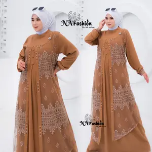 Na Fashion-ATQIYA DRESS Gamis Terbaru masa kini Bahan Crinkle mix Brokat sapto Anggun Mewah Cantik Elegant