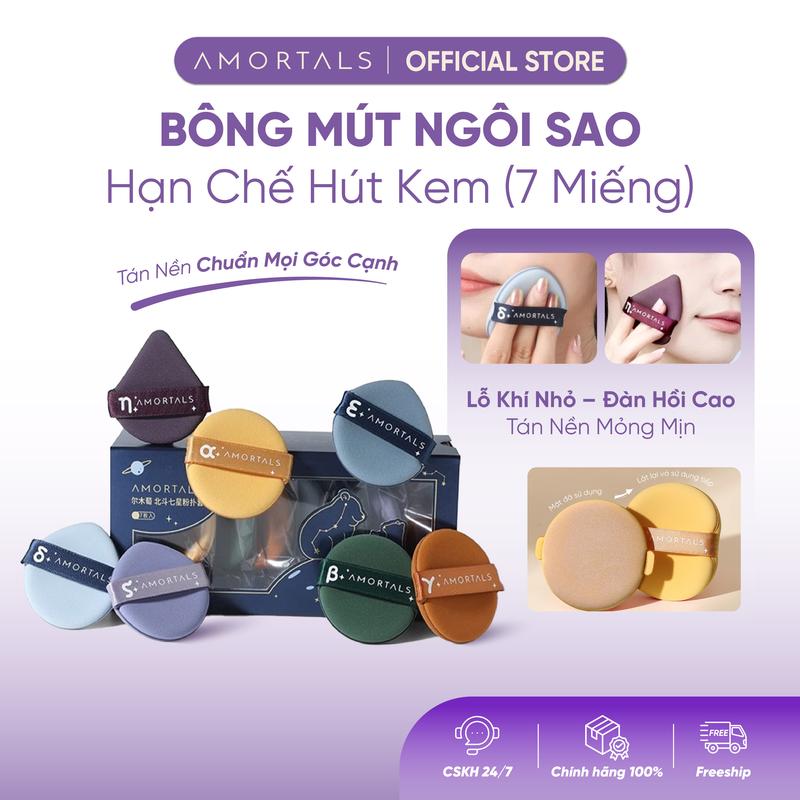 Set 7 Mút Đánh Kem Nền Amortals Thất Tinh Bắc Đẩu, Chất Liệu Ưa Nước, Không Hút Kem, Tạo Lớp Nền Mỏng Nhẹ, Ẩm Mịn, Dùng Khô/ Ướt, Nhiều Hình Dạng Giúp Trang Điểm Chi Tiết Từng Vùng Phù Hợp Học Sinh, Người Mới Tập Makeup, Makeup Artist