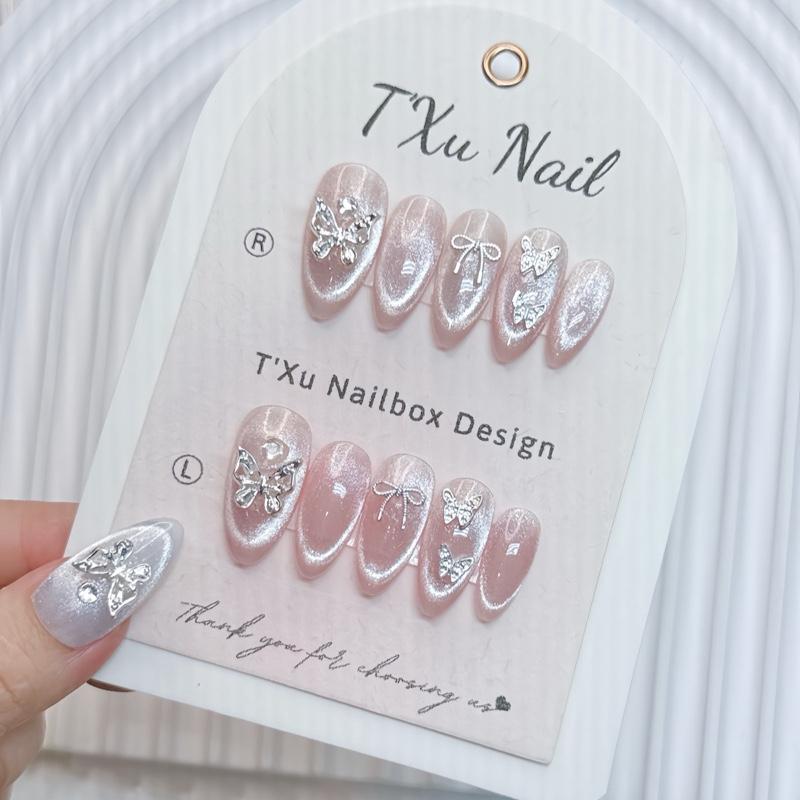 TXUnailbox mã X4 mắt mèo đính charm đá sáng - nailbox đi tiệc - nailbox cô dâu - nailbox kỉ yếu  - tặng kèm keo - dũa - dán móng