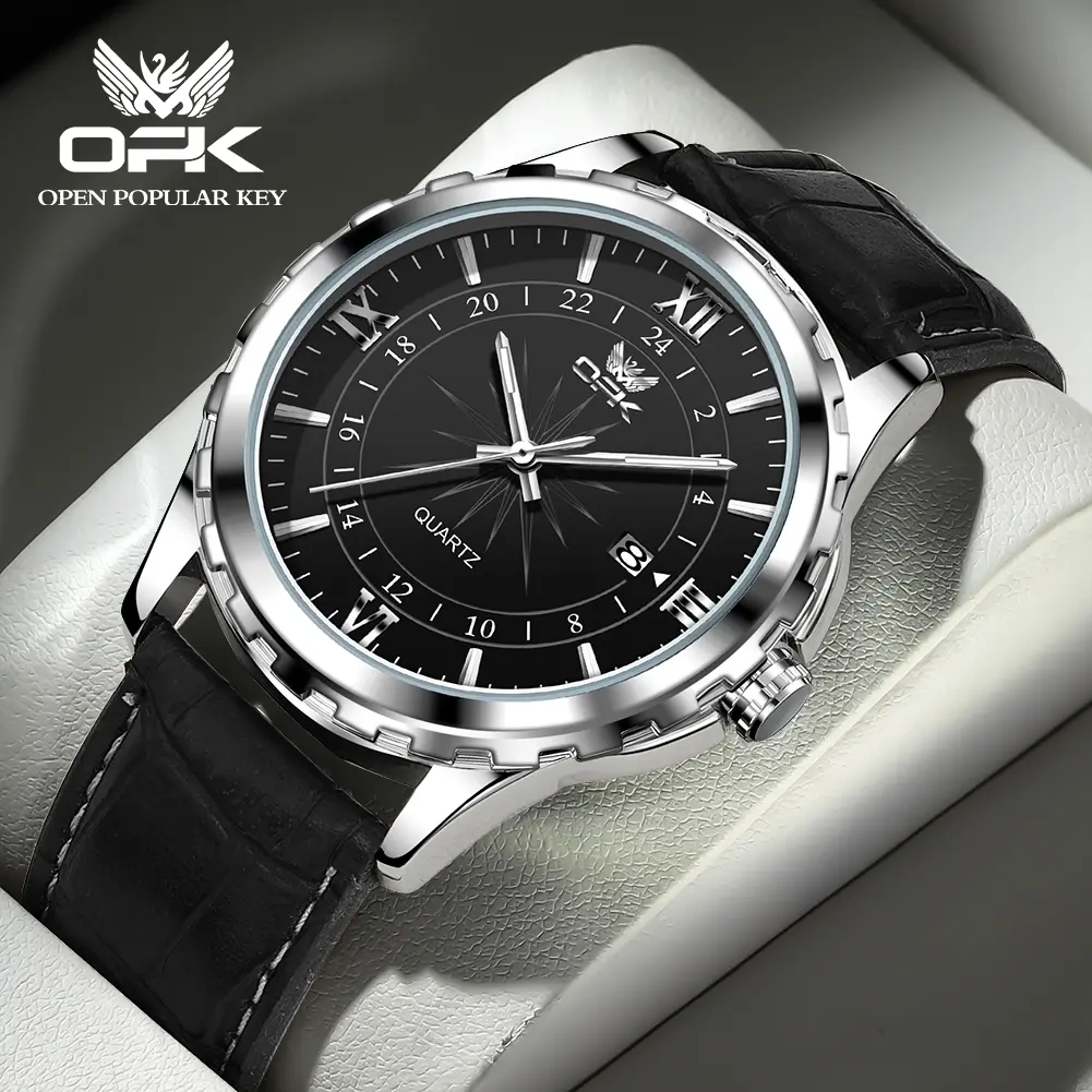 【1-year warranty】OPK Men's Watch Waterproof Original Men's Simulated Watch Dây Đeo Đồng Hồ Da Phát Sáng Nam Không Thấm Nước Lịch Đơn Giản 6003 Bảo Hành 1 Năm