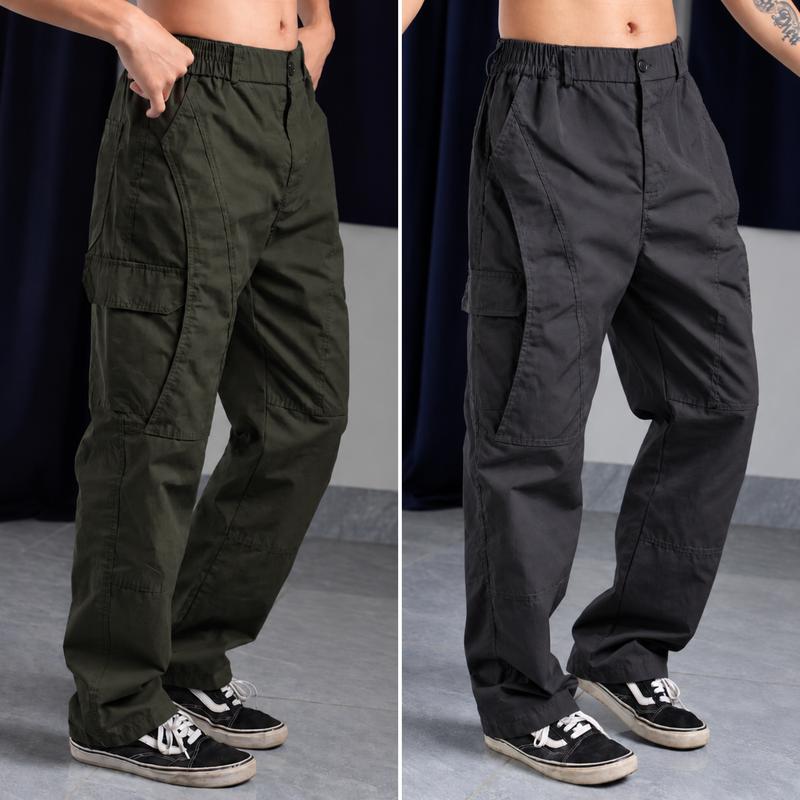 Quần Kaki Túi Hộp Nam Viền Hông , Form Dáng Rộng, Cạp Chun Có Khoá Moi, Vải Dày Dặn