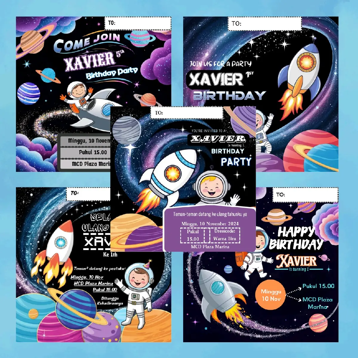(Isi 30) Undangan Ulang Tahun Anak Murah Custom Undangan Ultah Anak Cowok Murah Birthday Card Custom Tema Planet dan Astronot