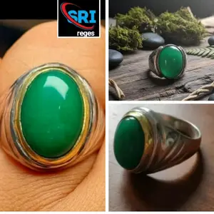 CINCIN BATU GIOK HIJAU CHINA 18X13mm ORIGINAL NATURAL ASLI BATU ALAM