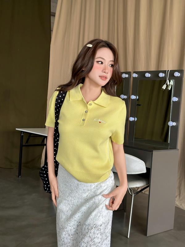 KIDO - Áo len polo thêu tim LUCIA TOP