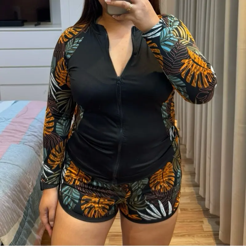 CURVY MNL Adina Plus Size Longsleeve Zipper Rashguard Terno for Women