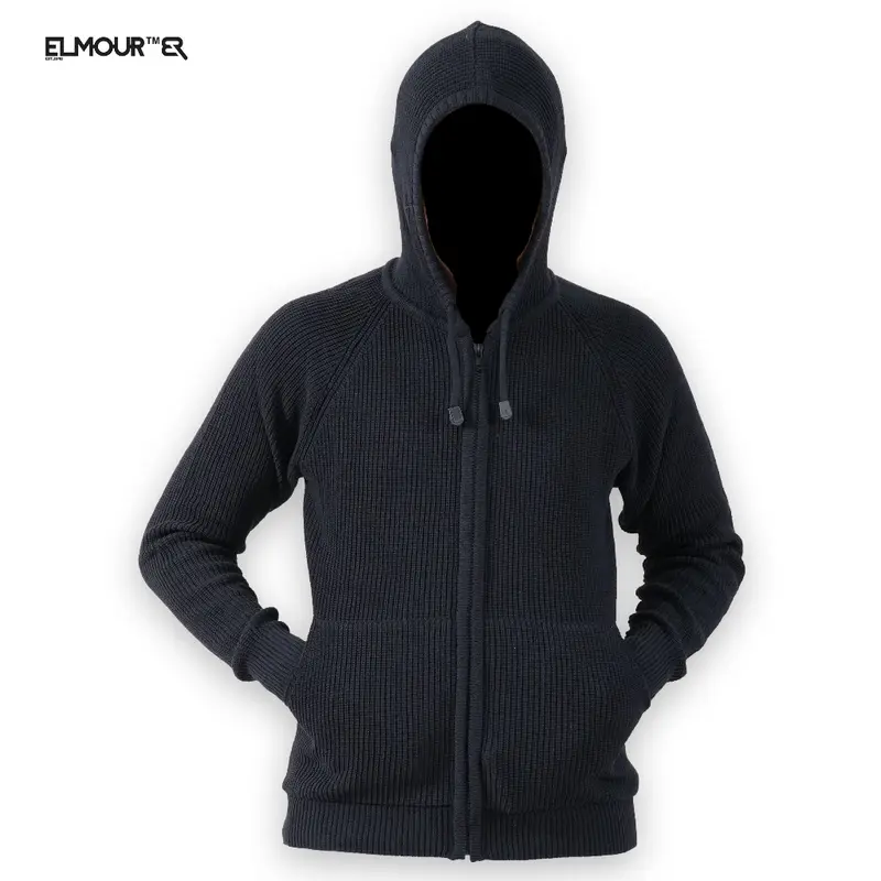 Elmour Rajut Pria Hoodie Resleting Saku Bahan Katun Tebal 0