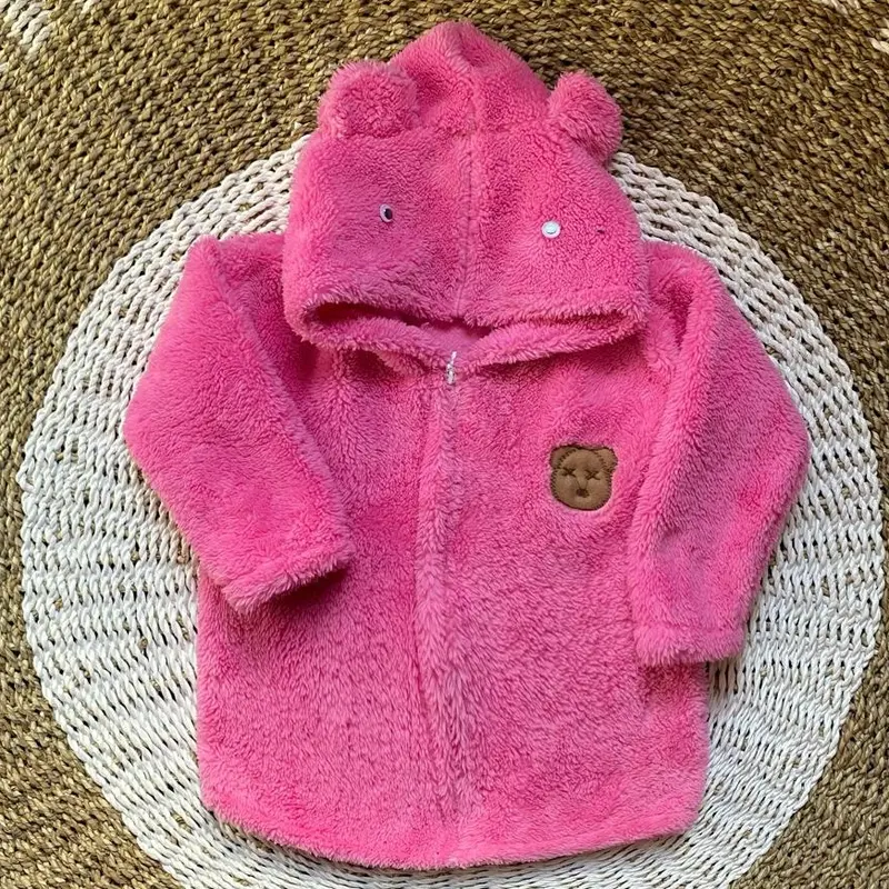 Jaket bayi bulu hangat cewek cowok jaket Bayi Lembut sleting hangat tebal Lengan Perempuan Laki-Laki 0-1 Thn 4