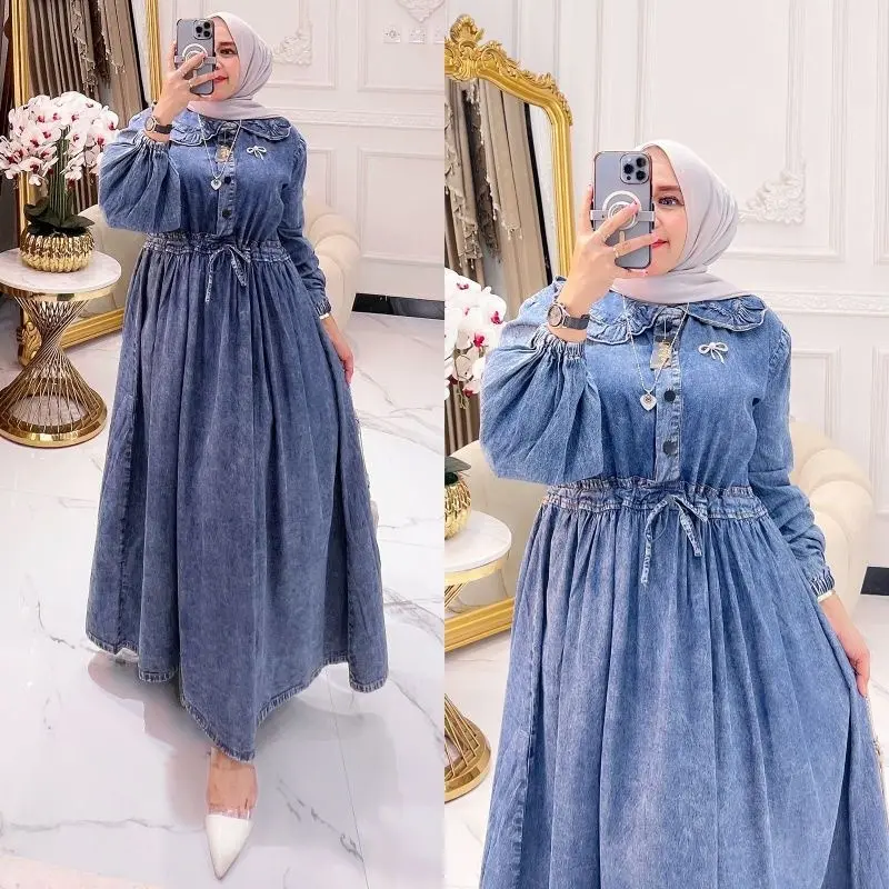 GAMIS JEANS DINARI \\ DRESS MUSLIM BUSUI KERUT \\ PAKAIAN WANITA MODEL TERBARU \\ CANTIK DAN MENAWAN \\ DINARI MAXI \\  DRESS MAXI DEWASA DAN REMAJA BISA PAKAI \\ BAHAN SANGAT LEMBUT, MEWAH DAN NYAMAN DI PAKAI