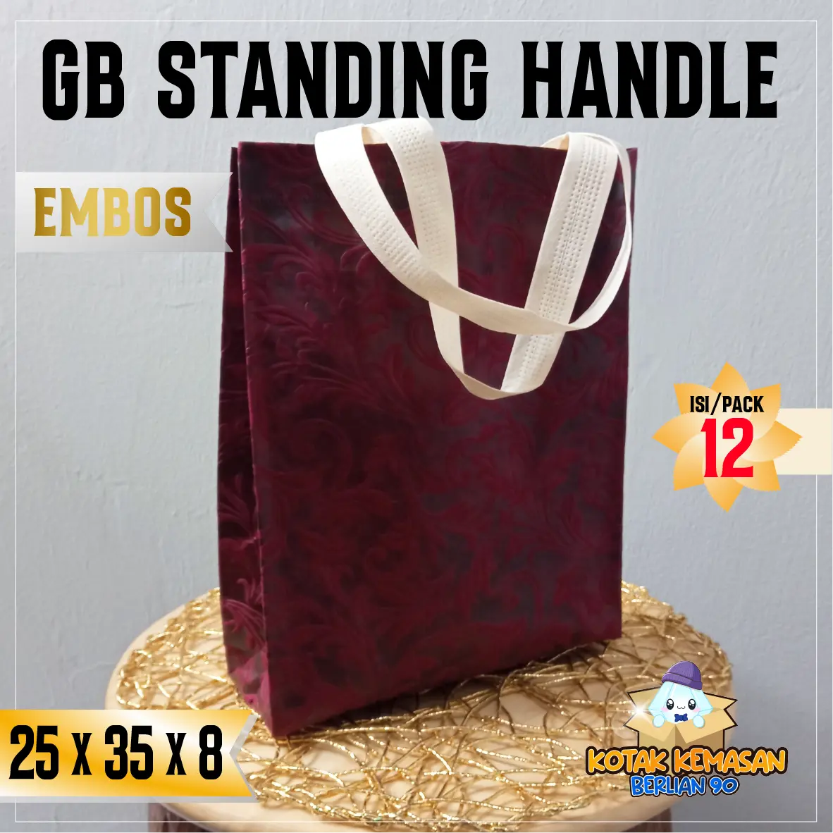 (12 Pcs) Goodie Bag standing handle emboss 25 x 35 Tas Spunbond Tali emboss tas hajatan tali ukuran sedang Belanja Perempuan Wanita