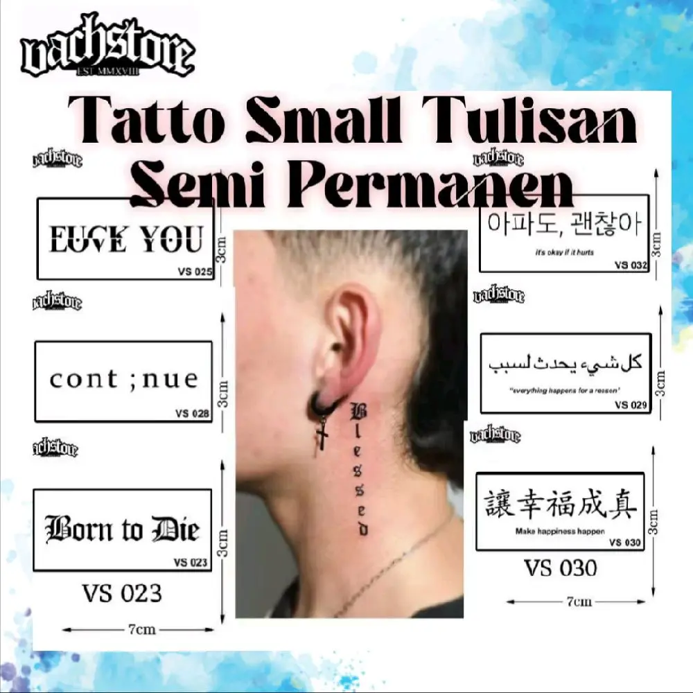Tato Semi Permanen Small Tulisan Mini 7cm  Tatto Premium