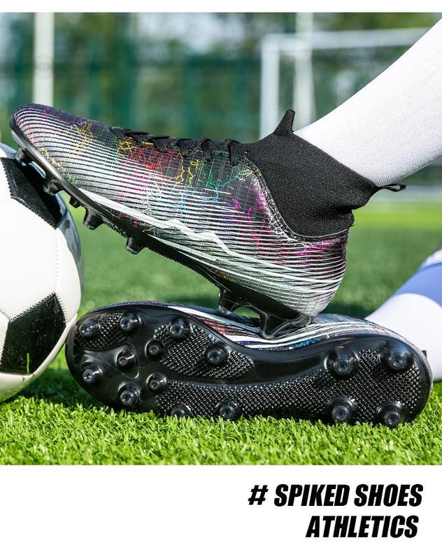 Product Introduction of Messi Football Shoes Large Size: EU35-47 Male Teenager Students Outdoor Lawn High-top Training Shoes Cristiano Ronaldo Children Adult AG Spike Anti-slip Shock Absorbing Professional Competition Shoes 10