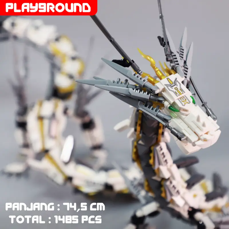 PLAYGROUND KAZI Bricks Building Block Naga Putih 75cm KY8093 Sembo Set 1485+ Pieces Panjang 75 cm Mainan Kreatif dan Seru 2
