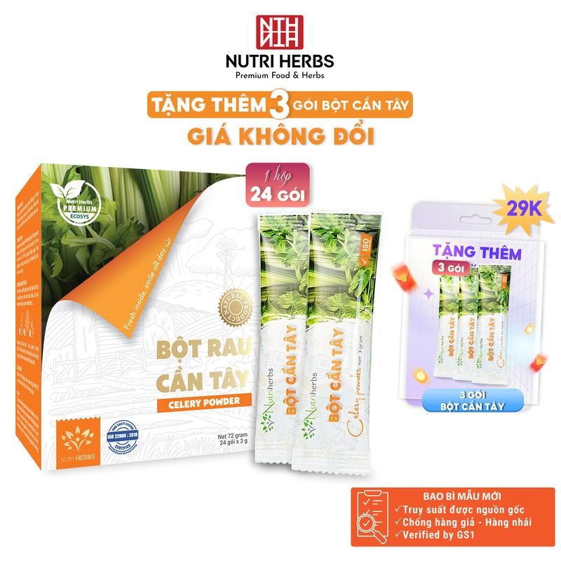 Thêm 3 Gói Bột Rau Cần Tây Nutri HERBS Nguyên Chất Không Đường - Hộp 24 Gói x 3 Gram