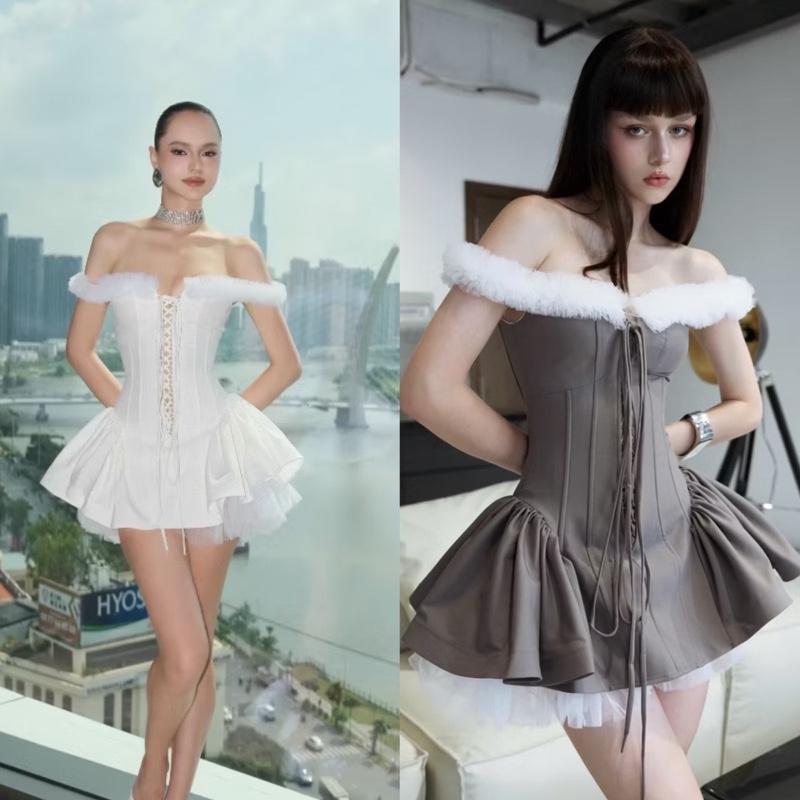  Đầm trễ vai form ngắn xoè bồng đan dây KÈM QUẦN kho sỉ hải chuyền Đ388 