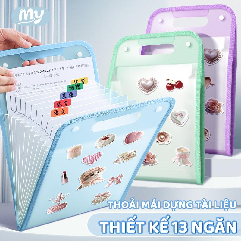  M.Y Staionery Thư Mục Tệp Mở Rộng Kích Thước Dài 24,5*37*3CM Chất Liệu PP Không Thấm Nước Dung Lượng Lớn 260 Tờ Giấy Thiết Kế 13 Ngăn Có Túi Đựng Hồ Sơ Phân Loại Màu Sắc Đa Dạng 
