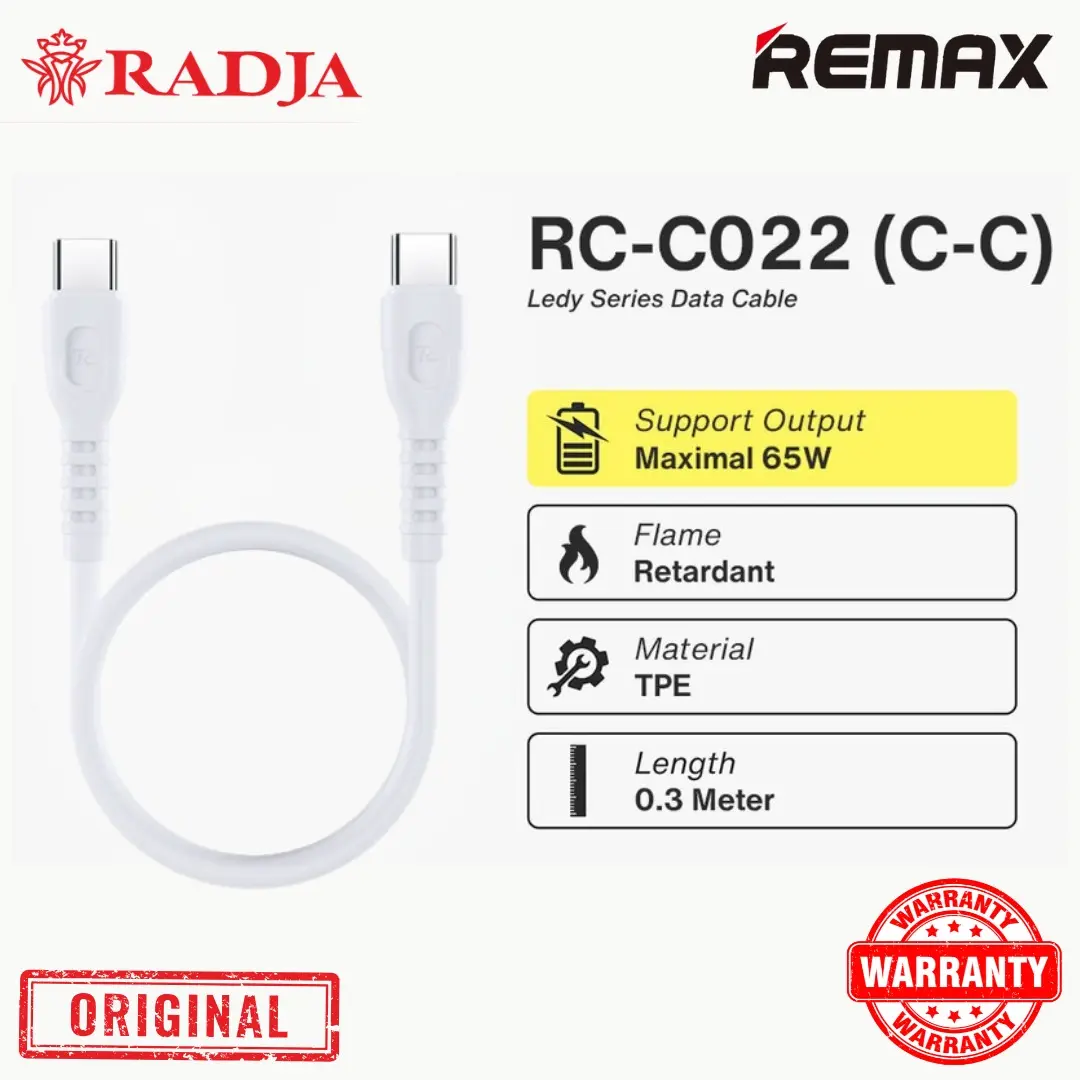 Remax Data Cable C to C PD Fast Charging 65W RC-C022