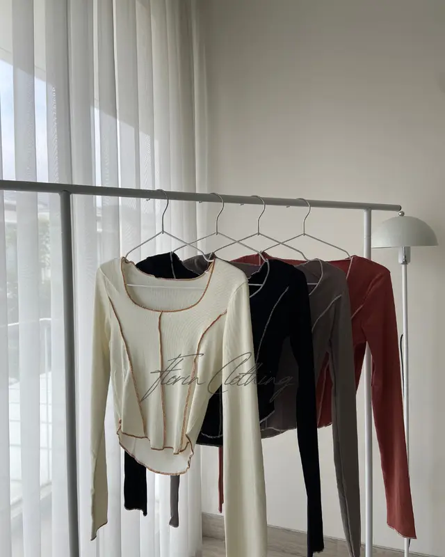 Alessa Long Sleeve Knit Premium Atasan Wanita Crop Top Long Sleeve Korean Style Rib Premium Baju Atasan Knitwear Knitwear 4