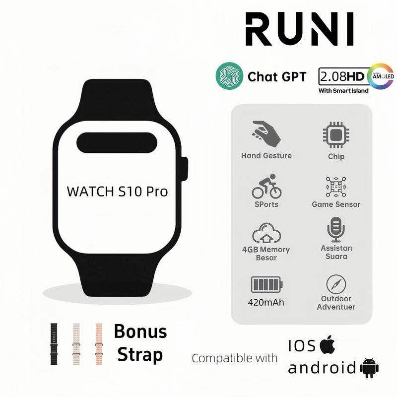 RUNI WATCH S10 Pro AMOLED Screen HD Display Smartwatch IP68 Waterproof ...