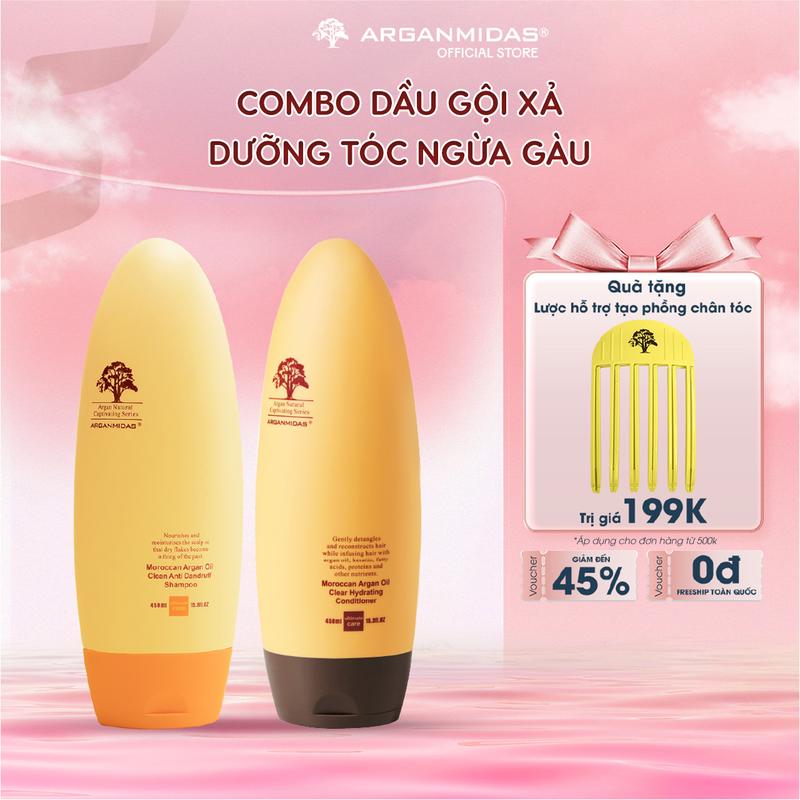 Cặp Dầu Gội Dầu Xả Ngừa Gàu Arganmidas 450ml, Giúp Ngừa Gàu Và Giảm Ngứa Da Đầu, hỗ trợ Giảm dầu bết, Dưỡng Tóc Khô Xơ, Cho Tóc Tơi Mềm Suôn Mượt