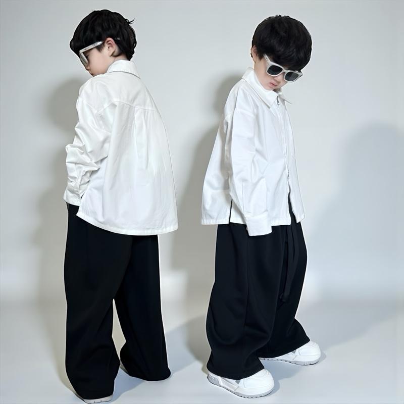 Q2569 - Áo sơ mi khoá kéo 2 chiều màu trắng dài tay cho bé trai và bé gái.