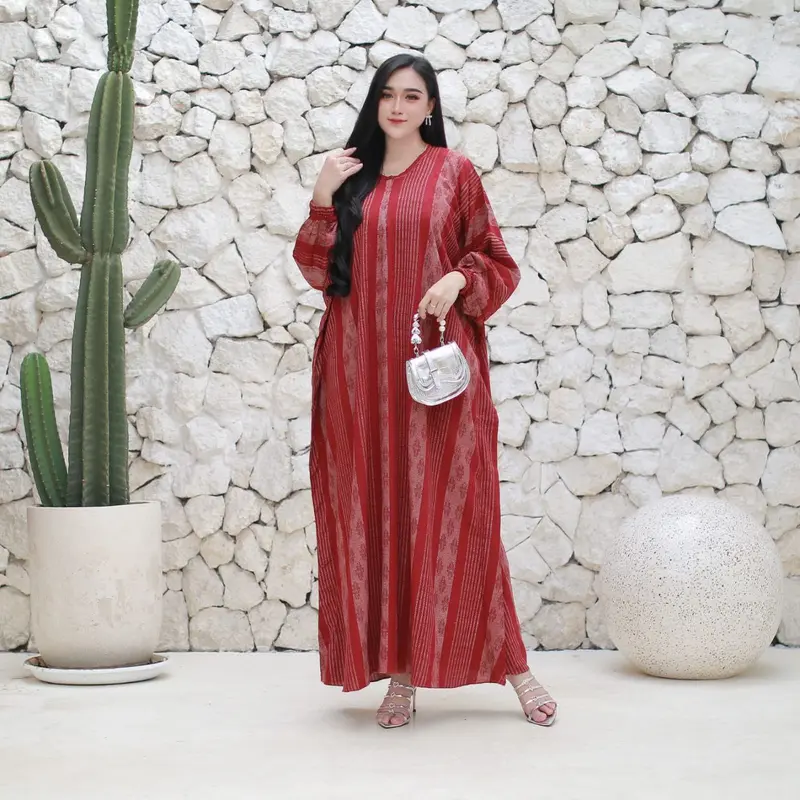 Kaftan Etnik Soraya Rayon Premium Tebal Busui Resleting Depan Jumbo Dress Wanita Panjang Nyaman Gamis Lembut Formal Muslim 3