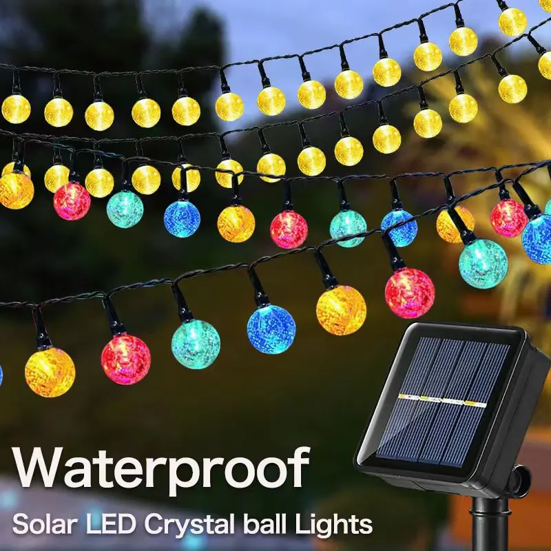 20/50/100 LED lampu raya Solar Outdoor Waterproof Fairy String Lights 8 Modes lampu hiasan Christmas Decoration Camping Porch Wedding Party Solar Lamp DIY Gift Crystal Lighting