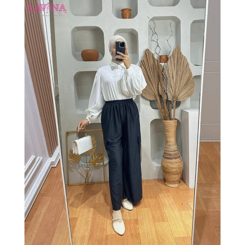 Lavina VB177 | Cargo Hyget Bawahan Celana Cargo Wanita Bahan Hyget Premium Karet