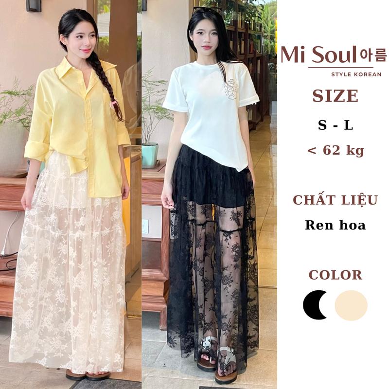 Chân Váy Ren Hoa Nữ Dáng Dài Maxi MiSoul Cạp Chun Có Lớp Lót Trong Mềm Mại BigSize, Váy Họa Tiết Ren 437